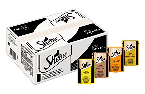 Sheba Katzenfutter Selection in Sauce für ausgewachsene Katzen – hochwertiges Nassfutter für Katzen / Geflügel Variation in Sauce / 72 Portionsbeutel (72 x 85 g)