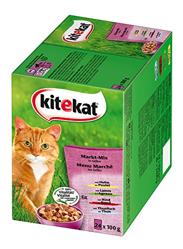 Kitekat Katzenfutter Markt-Mix in Gelee, 48 Beutel (2 x 24 x 100 g)