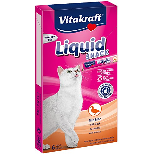Vitakraft Flüssiger Snack für Katzen, Mit Ente + ß-Glucane, Liquid Snack, 23520, 6 Stück