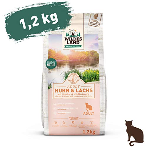 Wildes Land | 1,2 kg | Trockenfutter für Katzen | Huhn und Lachs | Getreidefreie Rezeptur | Hoher Fleischanteil | In Deutschland zubereitet | Hoher Eiweißanteil | Natürliche Zutaten