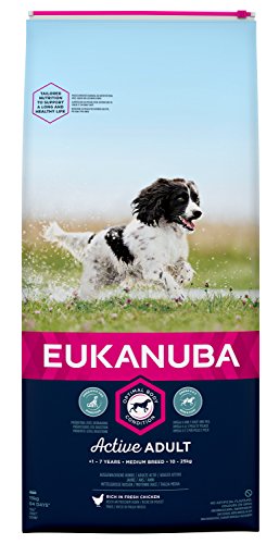 Eukanuba Adult Trockenfutter für mittlere Hunde mit frischem Huhn, 15kg
