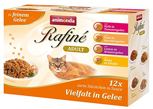 animonda Rafiné Adult Katzenfutter, Nassfutter für ausgewachsene Katzen, Frischebeutel, Vielfalt in Gelee, 4er Pack (4 x 12 x 100g)